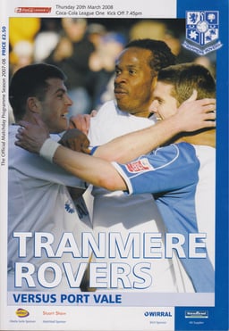 Tranmere Rovers v Port Vale Match Programme 2008-03-20